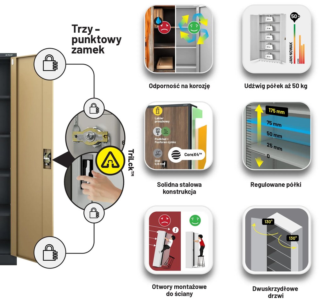 Szafa biurowa na dokumenty antracytowa/ orzech: Eco Design JAN, 900 x 1850 x 400 mm