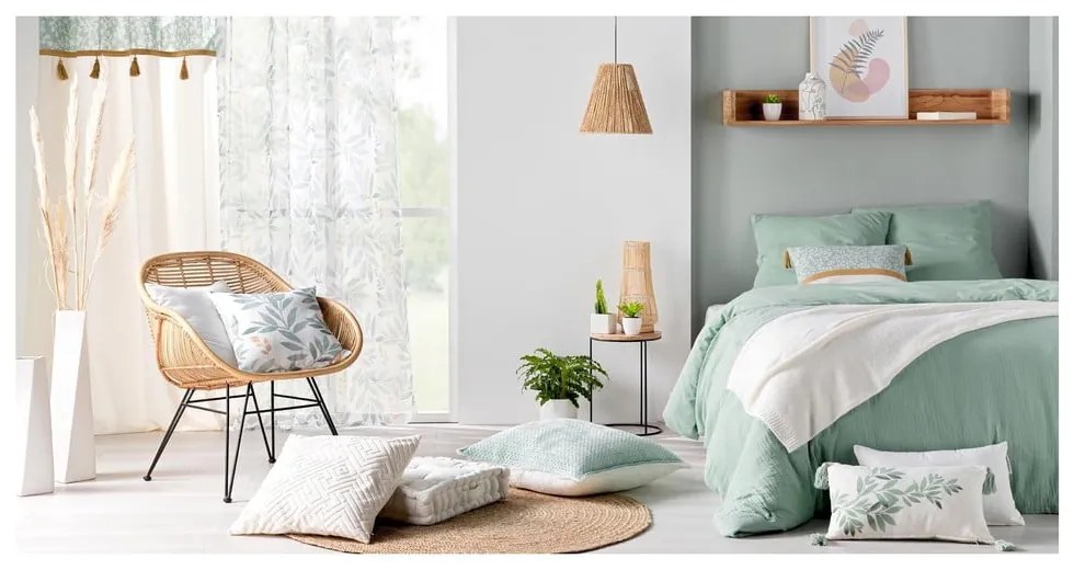 Jasnozielona pościel dwuosobowa muślinowa 240x220 cm Angelia – douceur d'intérieur