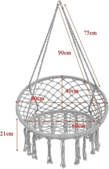 Krzesło brazylijskie fotel wiszący Magia Wypoczynku w stylu boho B-3101C szary
