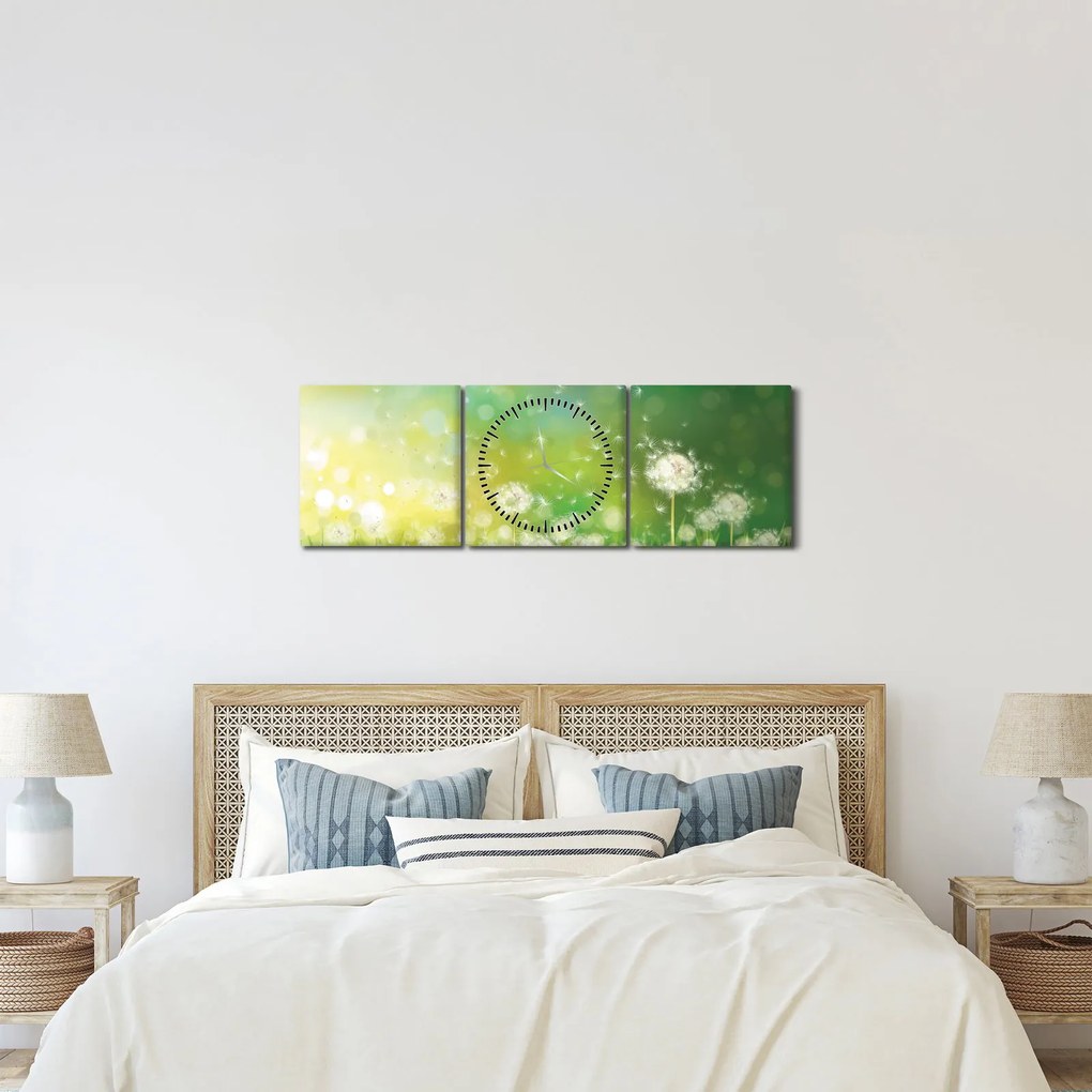 Obraz - Kwitnące mlecze (z zegarem) (90x30 cm)