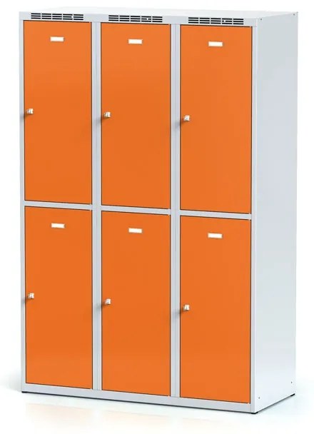 Alfa 3 Szafka skrytkowa, 6 schowków, 1800 x 1200 x 500 mm, zamek obrotowy, drzwi pomarańczowe