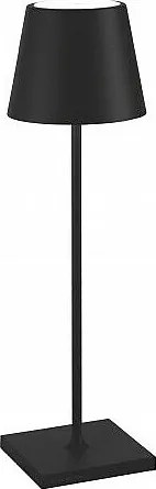 Lampa stołowa LED Zafferano Poldina Pro Black, akumulatorowa i ściemnialna, z czasem pracy baterii do 12 godzin. Nadaje się do użytku na zewnątrz