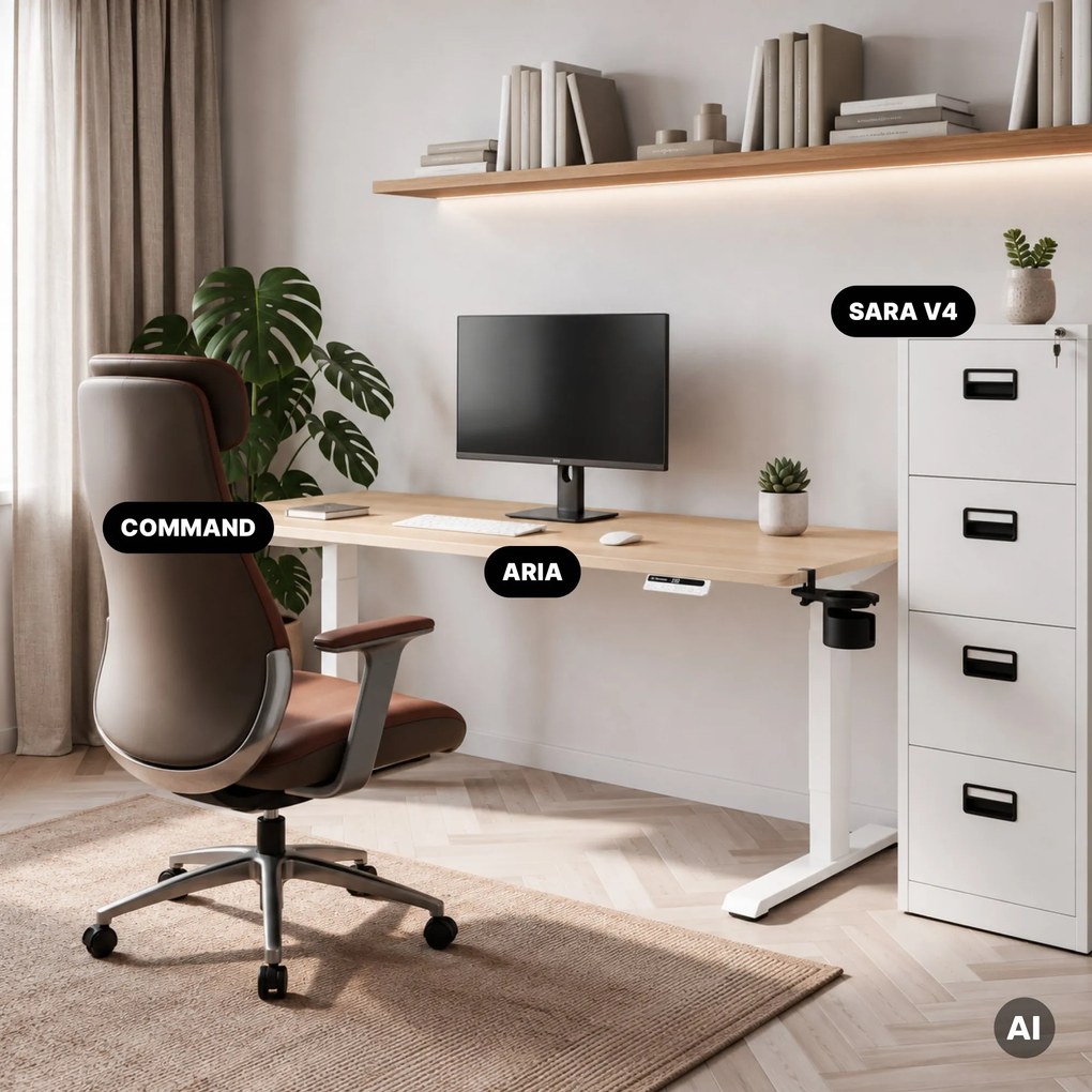 Biurko elektryczne z regulacją wysokości ergonomiczne białe/dąb sonoma,1600x800 mm: ARIA