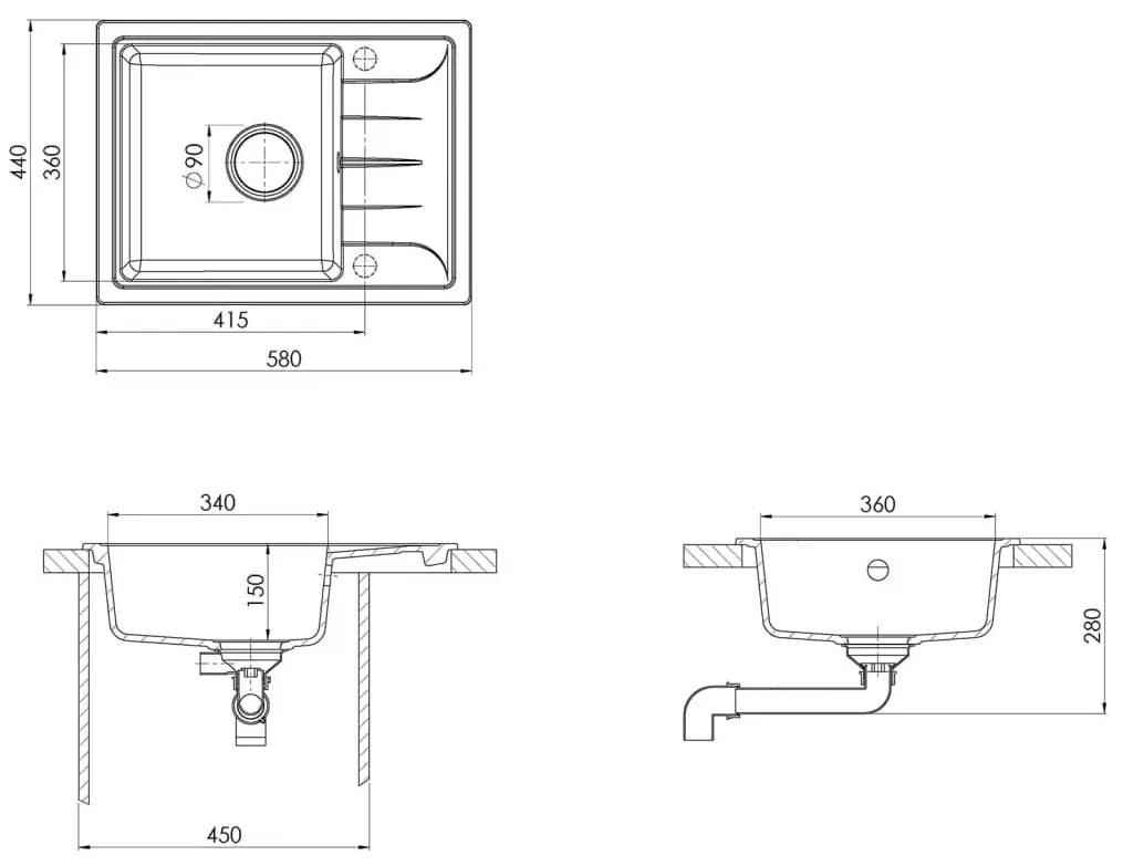 Jednokomorowy biały kuchenny zlew granitowy D3-A45