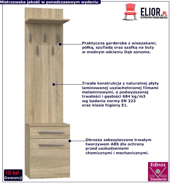 Wieszak Z Szafką Na Buty Dąb Sonoma W6-E74
