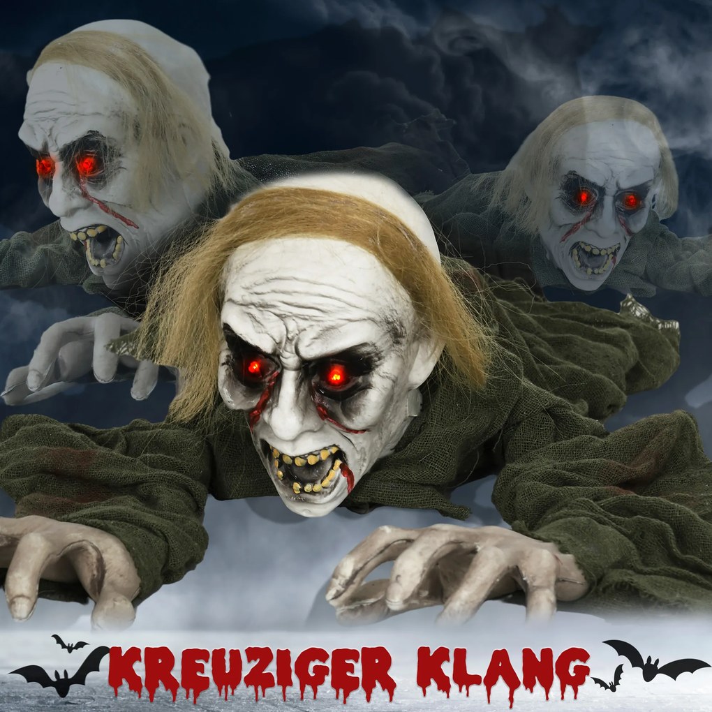 HOMCOM Dekoracja Halloweenowa, pełzający zombie, aktywowany przez dotyk/dźwięki, świecące oczy