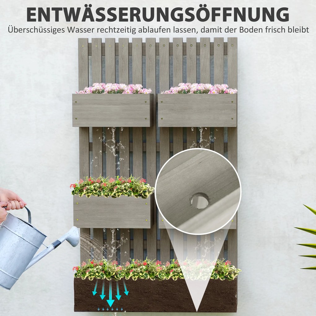 Outsunny Podwyższona grządka drewniana, regulowana z trejażem 60x16x100cm Szary | Aosom PL