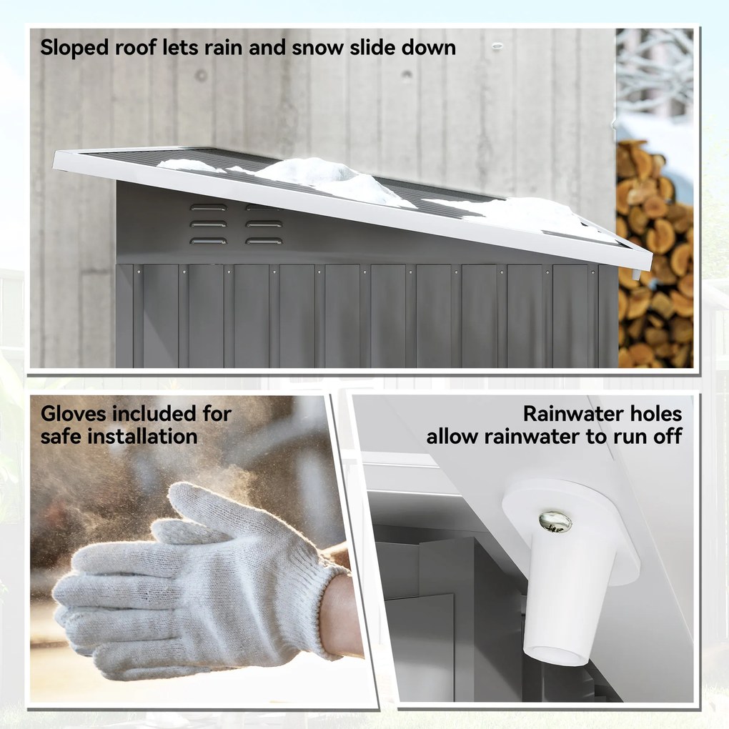 Outsunny Domek Ogrodowy ze Stalową Konstrukcją, z Oknem i Zamkiem, do Ogrodu i Tarasu, 221Dł x 133Szer x 190Wys cm, Szary