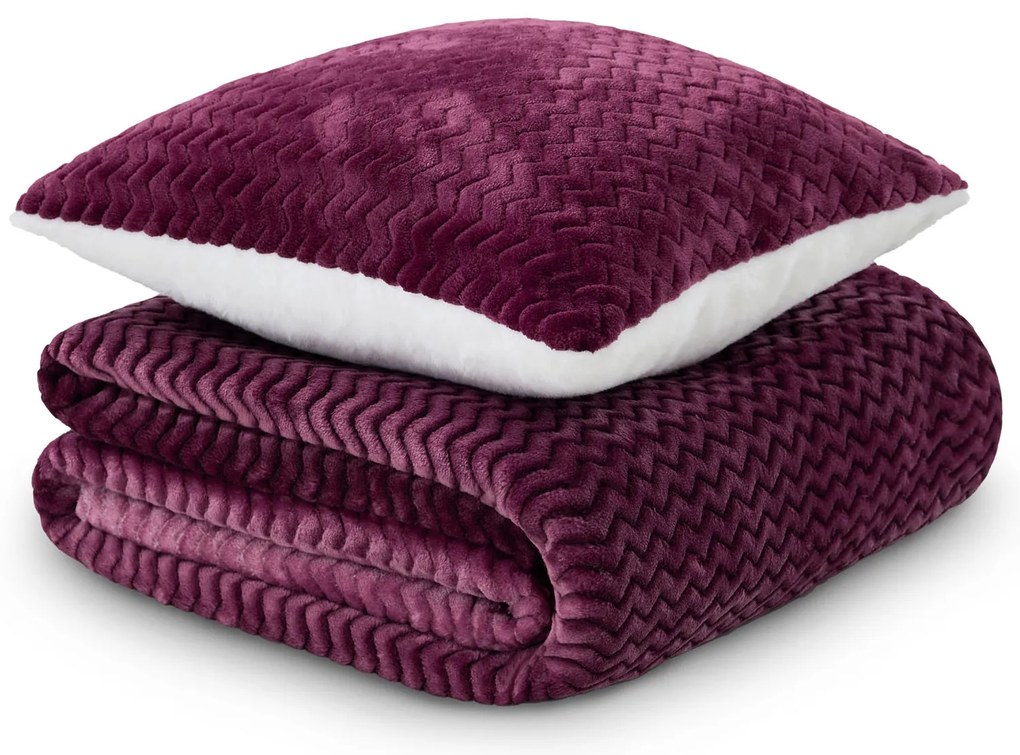 KOC I PODUSZKA WARM HUG LILAK OMBRE 200x200 cm liliowy