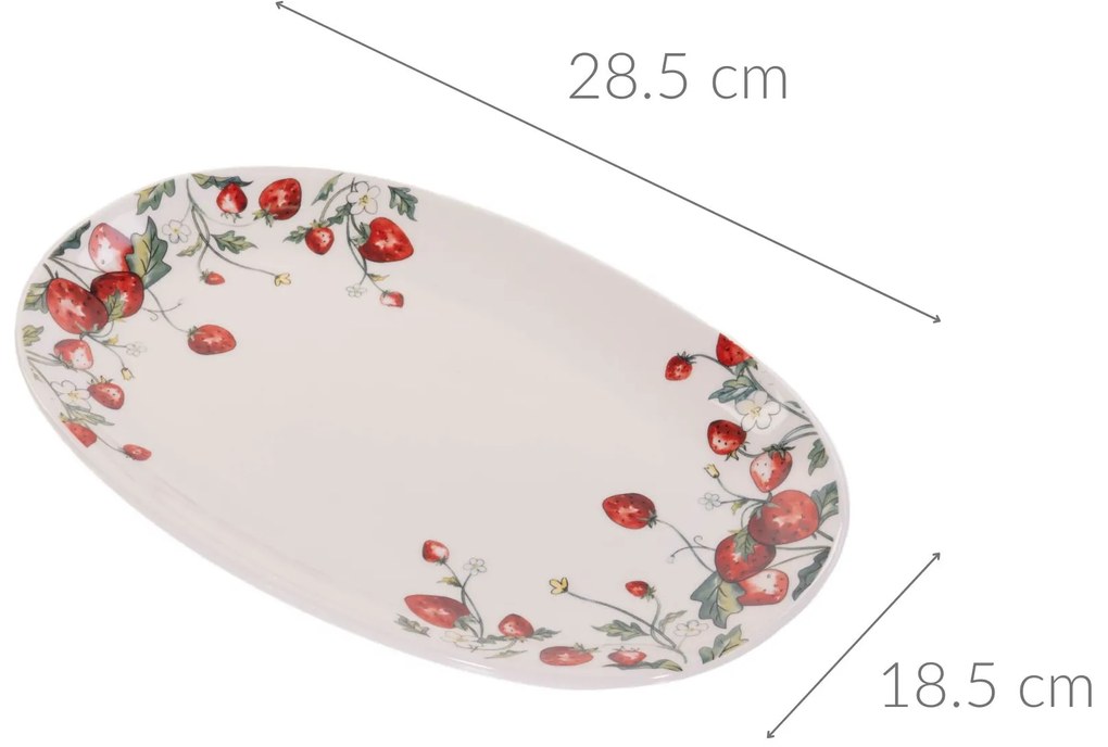Półmisek ceramiczny EMILY, wzór w poziomki, 29 x 18 cm