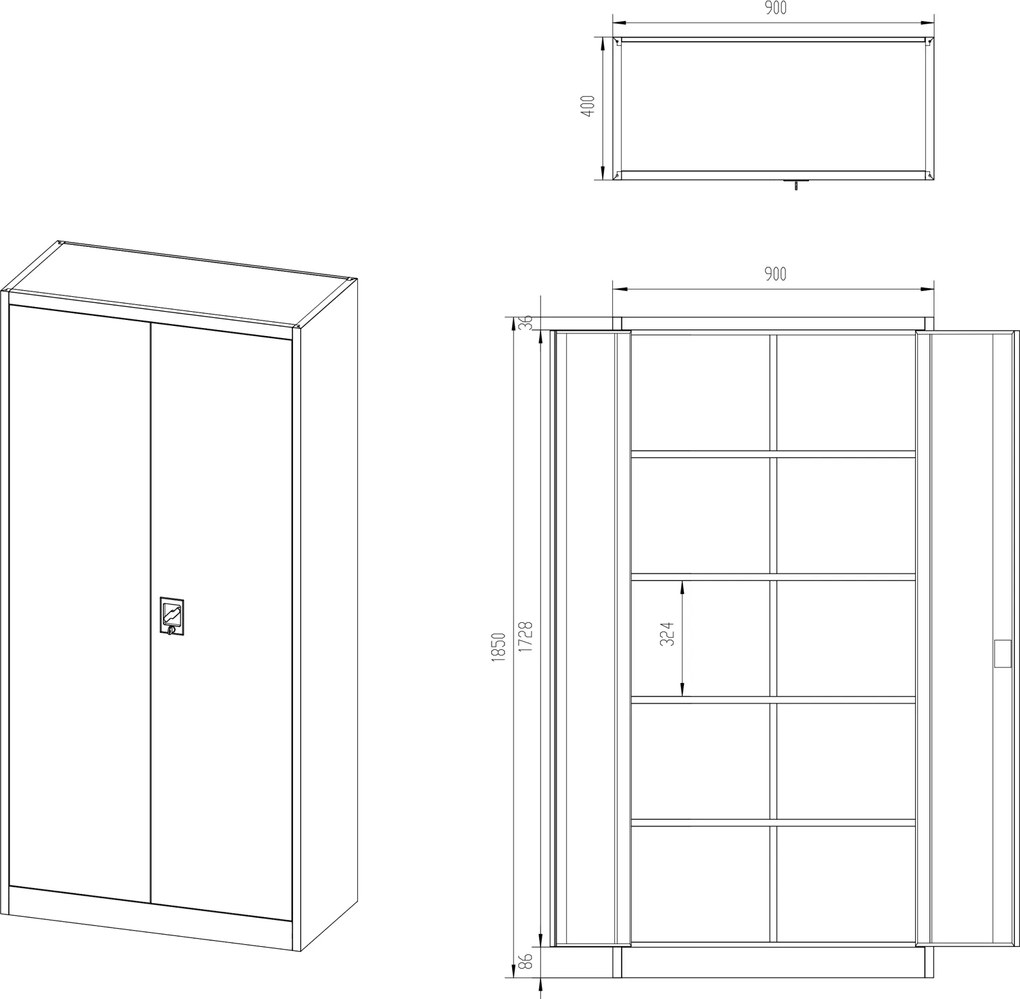Szafa biurowa Jan dwudrzwiowa 90x40x185 cm szary/niebieski