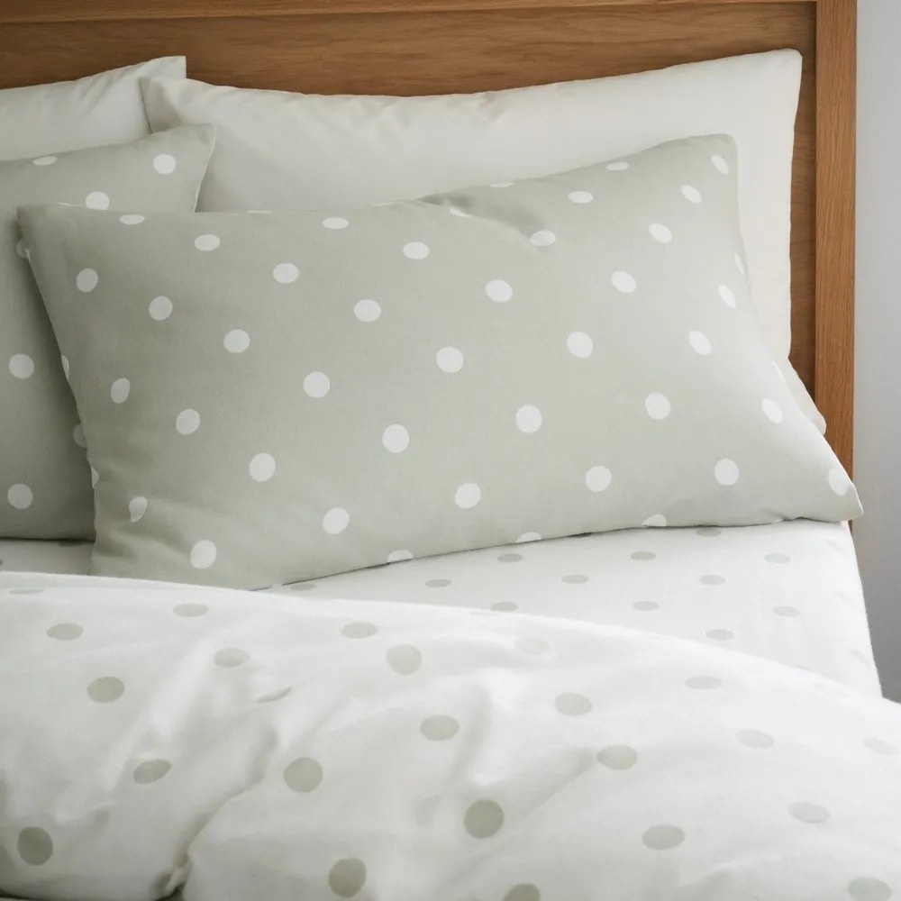 Biało-zielona flanelowa pościel dwuosobowa 200x200 cm Polka Dot – Catherine Lansfield