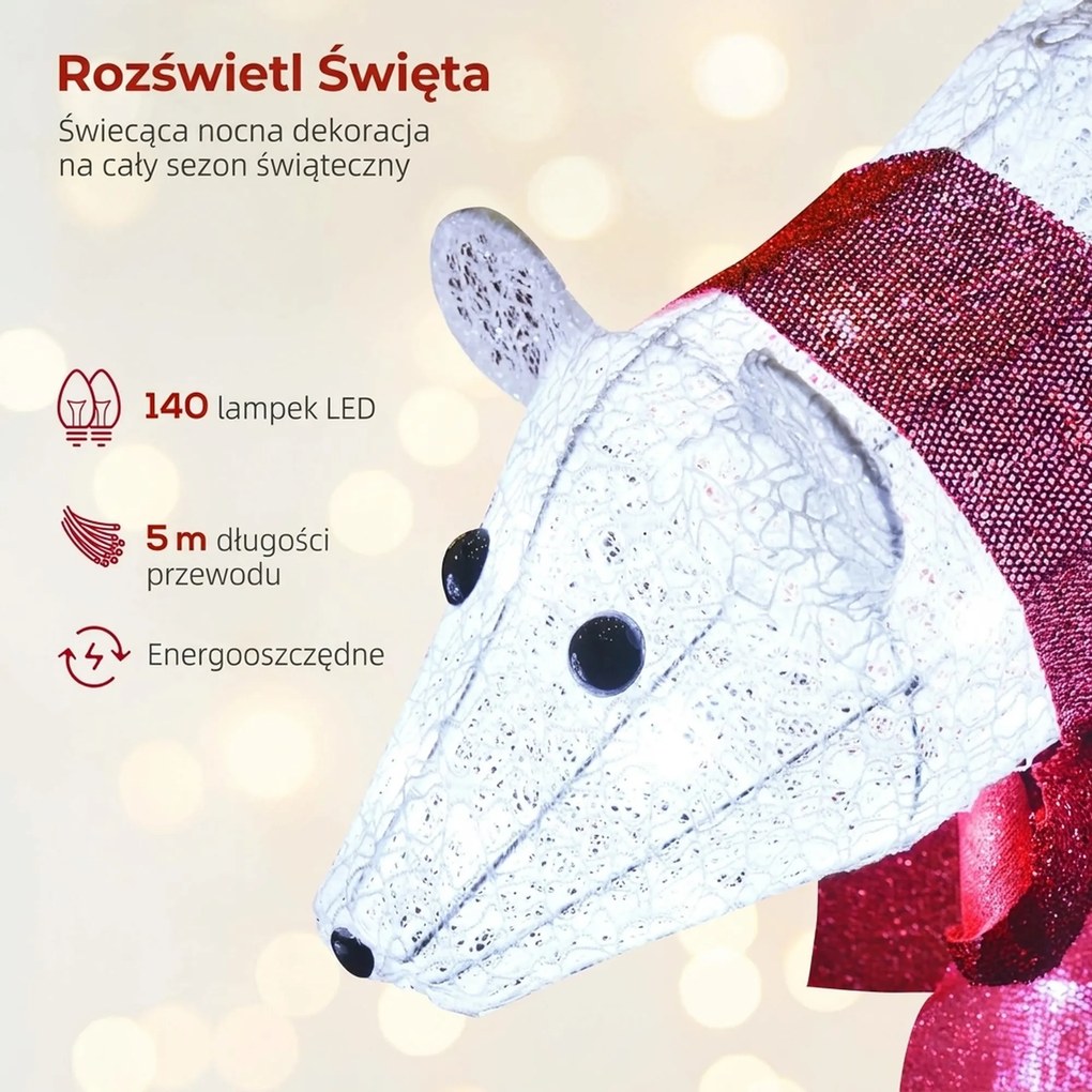 Outsunny Zestaw 2 dekoracji: podświetlane misie polarne, 140 białych LED, wodoodporne z timerem