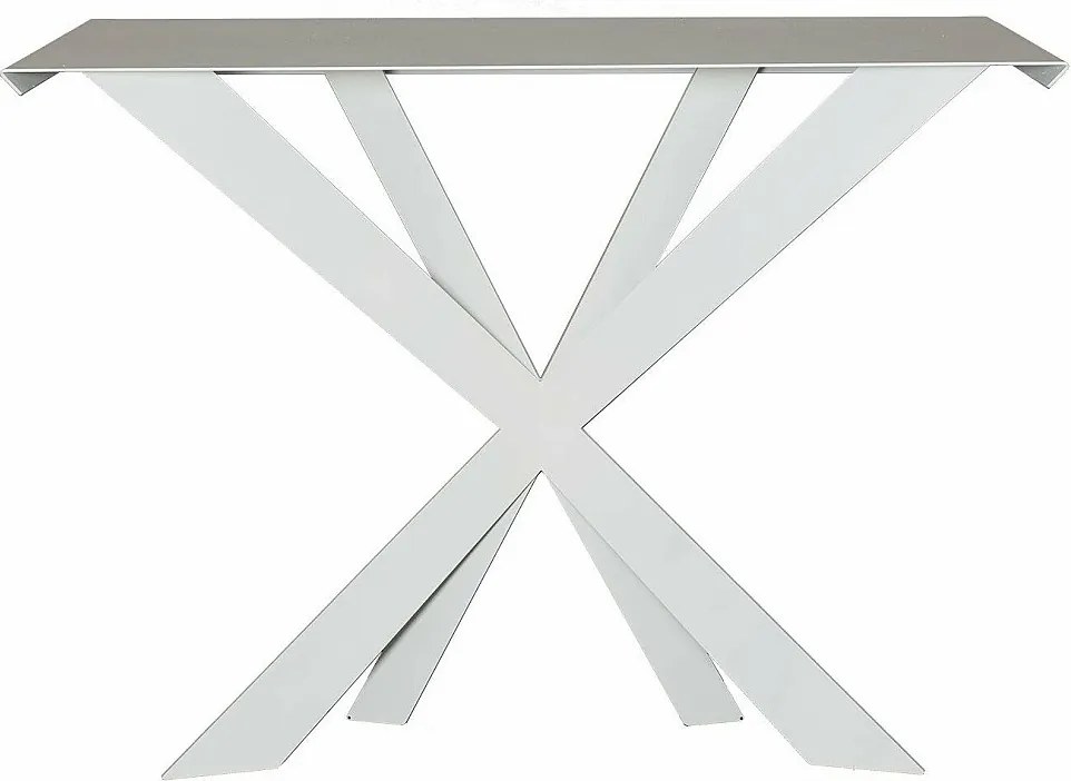 Konsola Exsodus Zeus 110x35x85 cm z białego żelaza, geometryczny perforowany wzór, nowoczesny styl, made in Italy