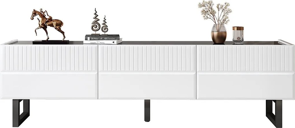 Nowoczesna niska szafka pod telewizor - 170 x 35 x 47 cm - z 3 szufladami - Klasyczny design - MDF - czarno-biały
