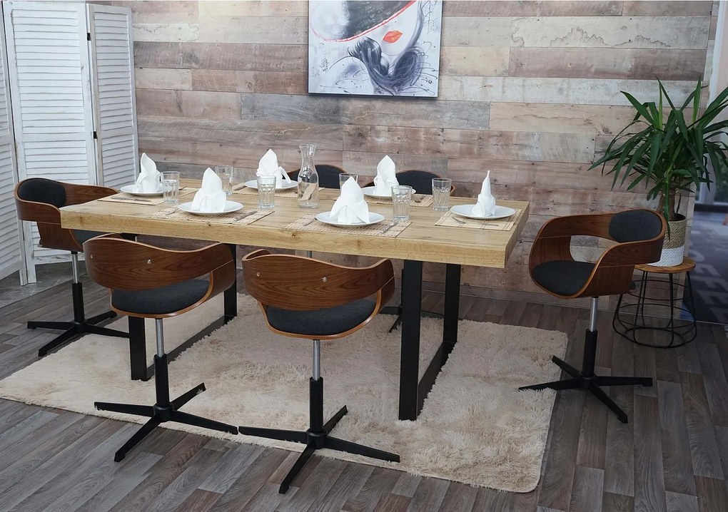 Krzesło do jadalni MCW-H46 (zestaw 6 szt.),  wygląd orzechowy, tkanina ciemnoszara