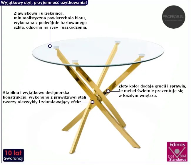 Szklany stół z okrągłym bezbarwnym blatem D8-N80