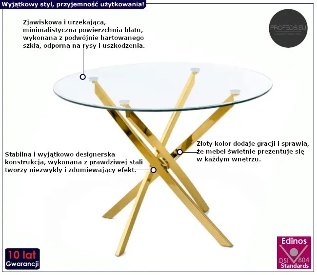 Szklany stół z okrągłym bezbarwnym blatem Irving 14X