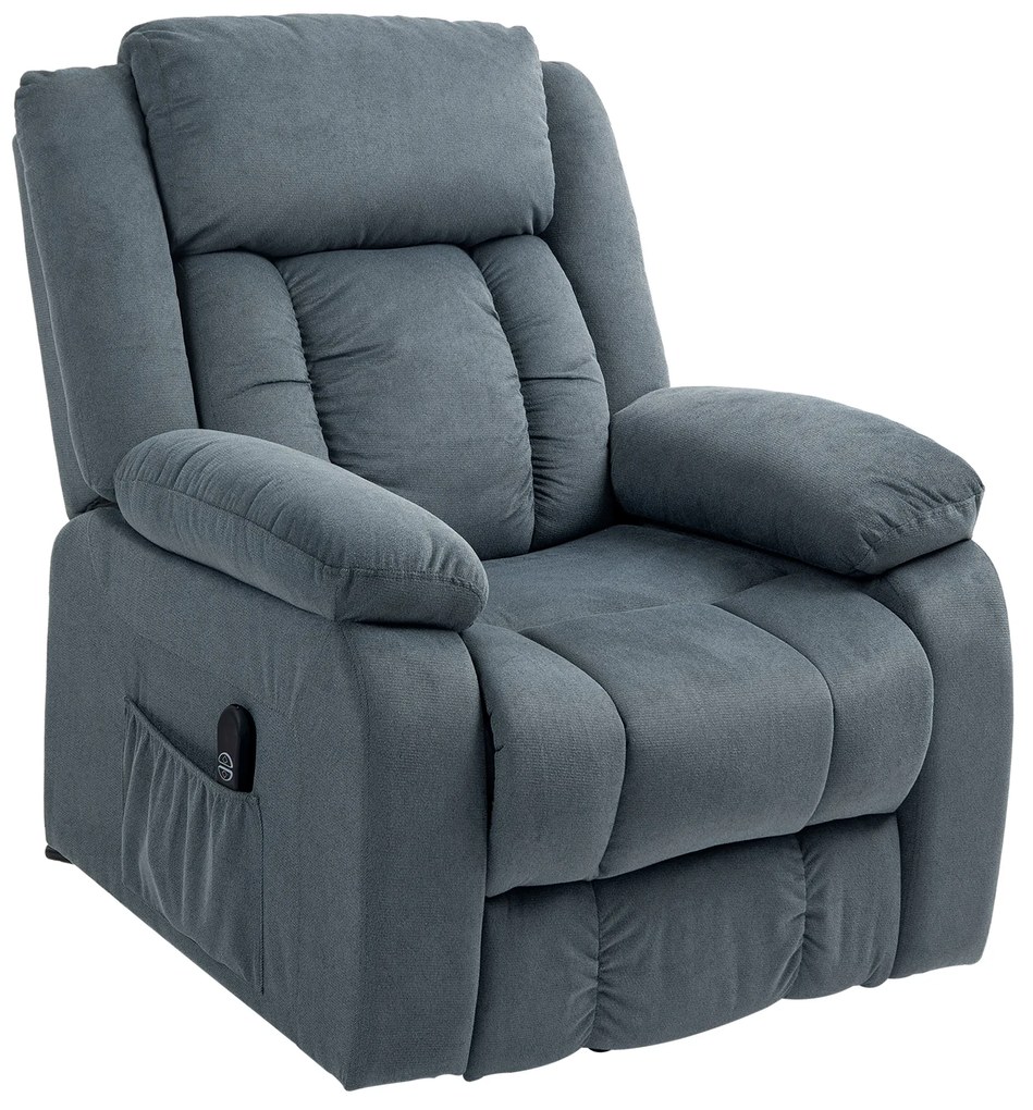 HOMCOM Fotel z funkcją wstawania z miękkim obiciem, Rekliner z pilotem i bocznymi kieszeniami, Szary