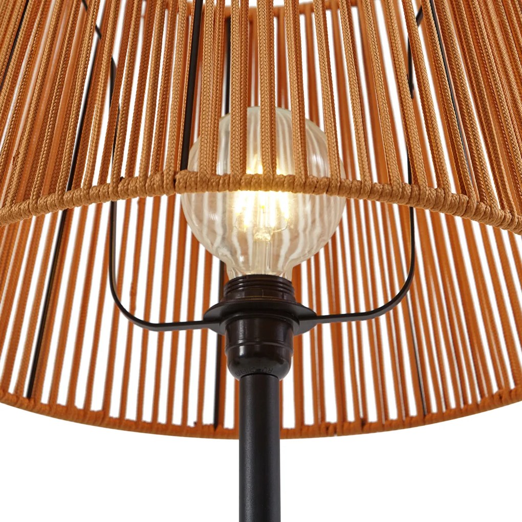 Zewnętrzna lampa podłogowa czarna z pomarańczowym kloszem z liny IP44 - Virginia Jayla
