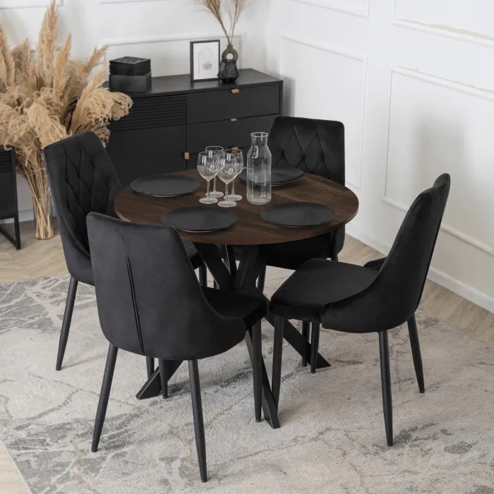 Stół Okrągły LAUREN 90 cm Orzech/Czarny Loft Nowoczesny