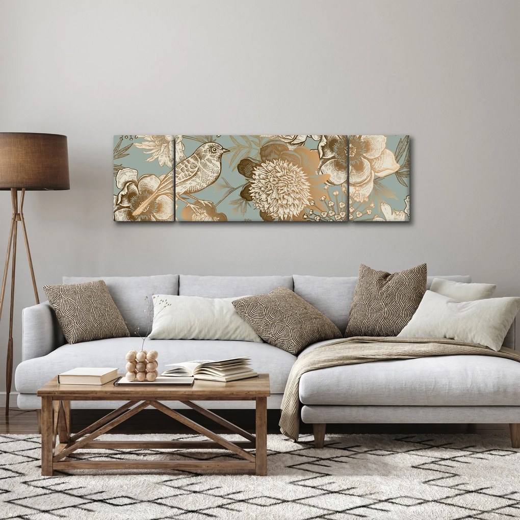 Obraz - Ogród z ptakiem (170x50 cm)
