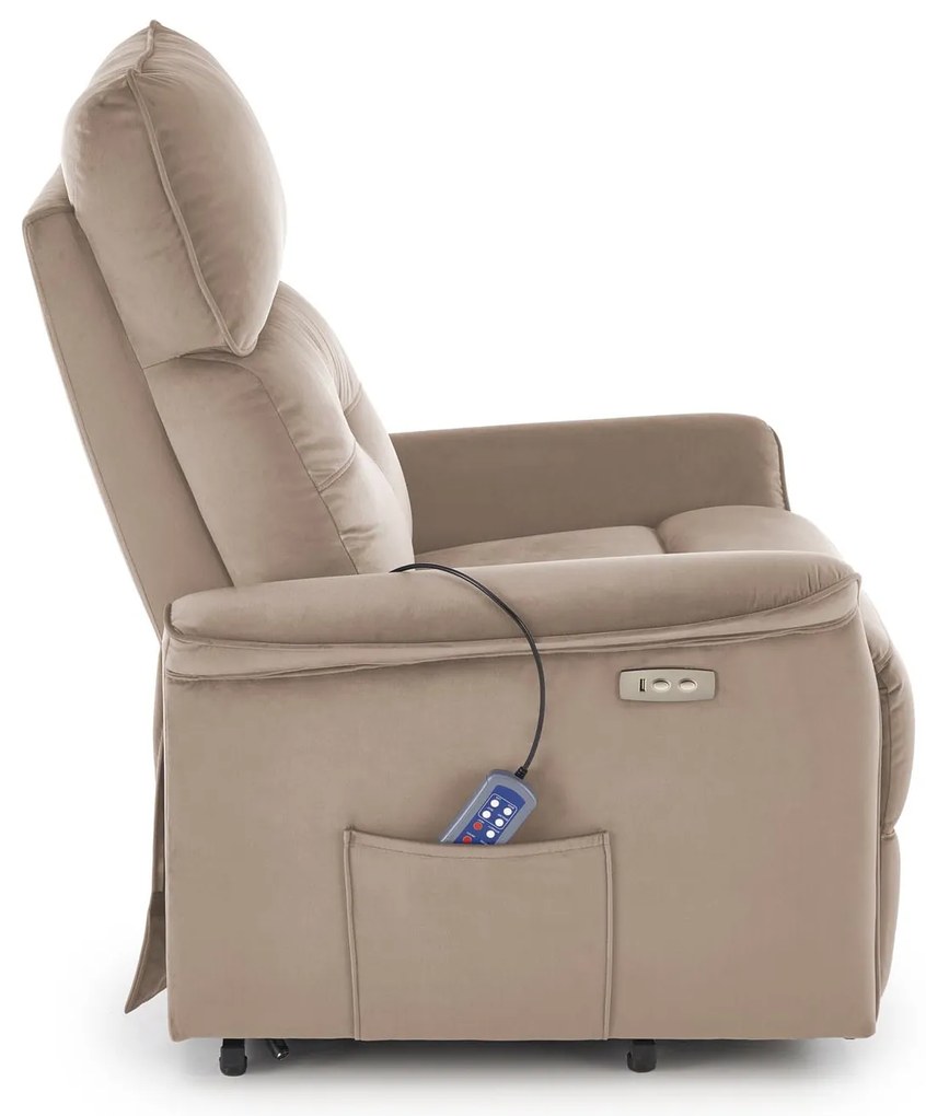 Fotel wypoczynkowy elektryczny pionizacja masaż rozkładany beżowy SEMIR 2