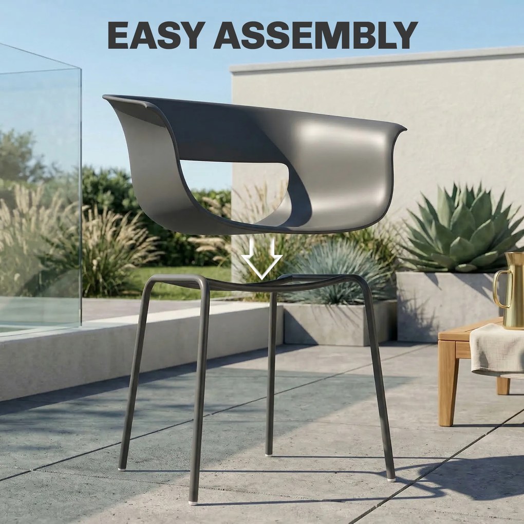 Outsunny Krzesła Ogrodowe 4 szt. ergonomiczne Krzesła Balkonowe z Wyciętym Designem Podłokietniki Odporne na Warunki Atmosferyczne Ciemnoszare | Aosom PL