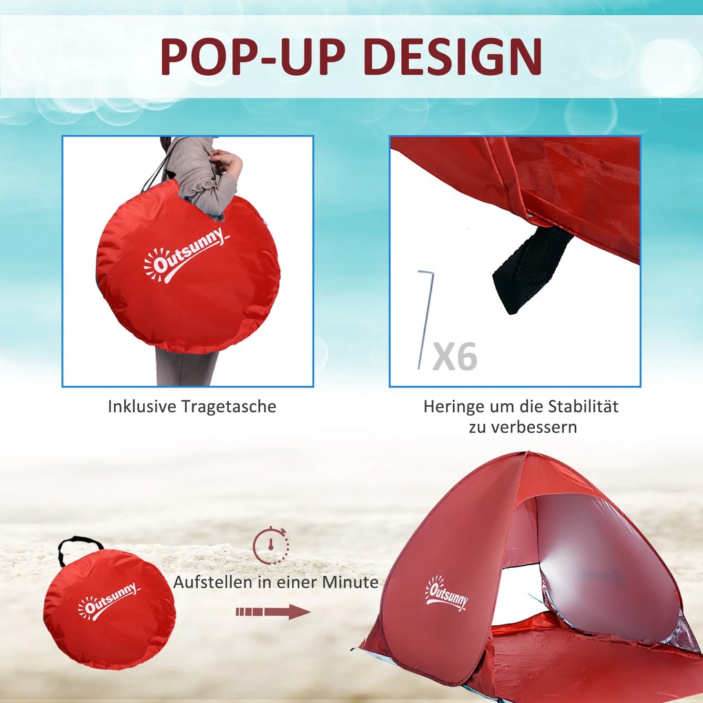 Outsunny Namiot Plażowy Pop Up Automatyczny Samorozkładający Poliester Czerwony 200x150x119cm | Aosom PL