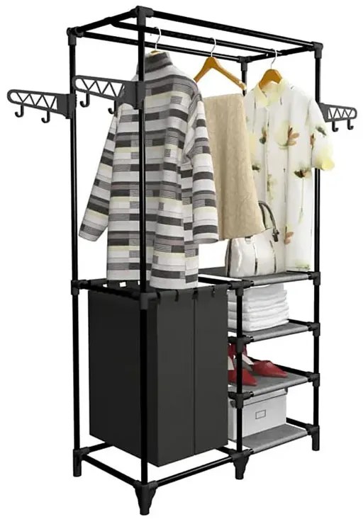 Wolnostojący wieszak na ubrania z półkami i koszami M9-H11