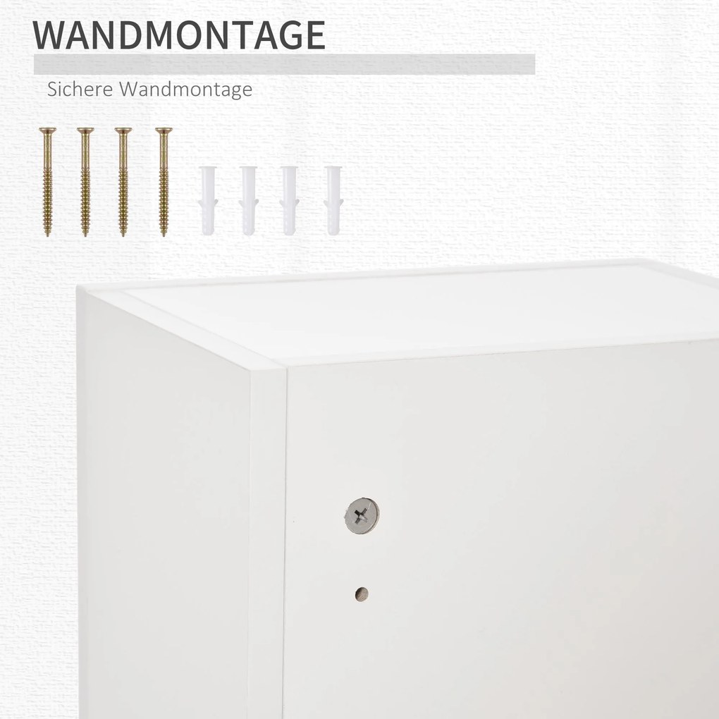 Szafka ścienna Kleankin z regulowanymi półkami, biała płyta wiórowa E1, zamykana na klucz, 30x20x70 cm | Aosom PL