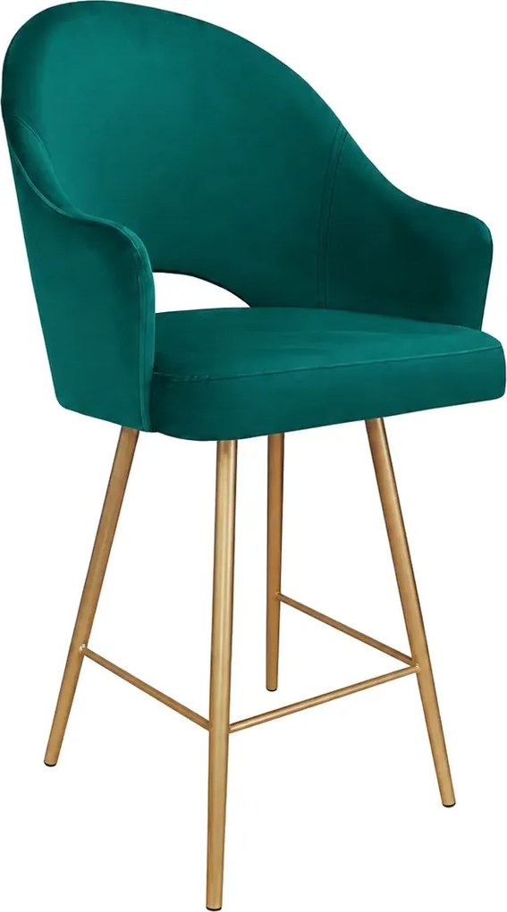 Hoker Velvet krzesło barowe tkanina Welur podstawa metalowa : Kolor nogi - Złota stożek, Kolor tkaniny - VELVET - MG20, Typ siedziska - Siedzisko stałe