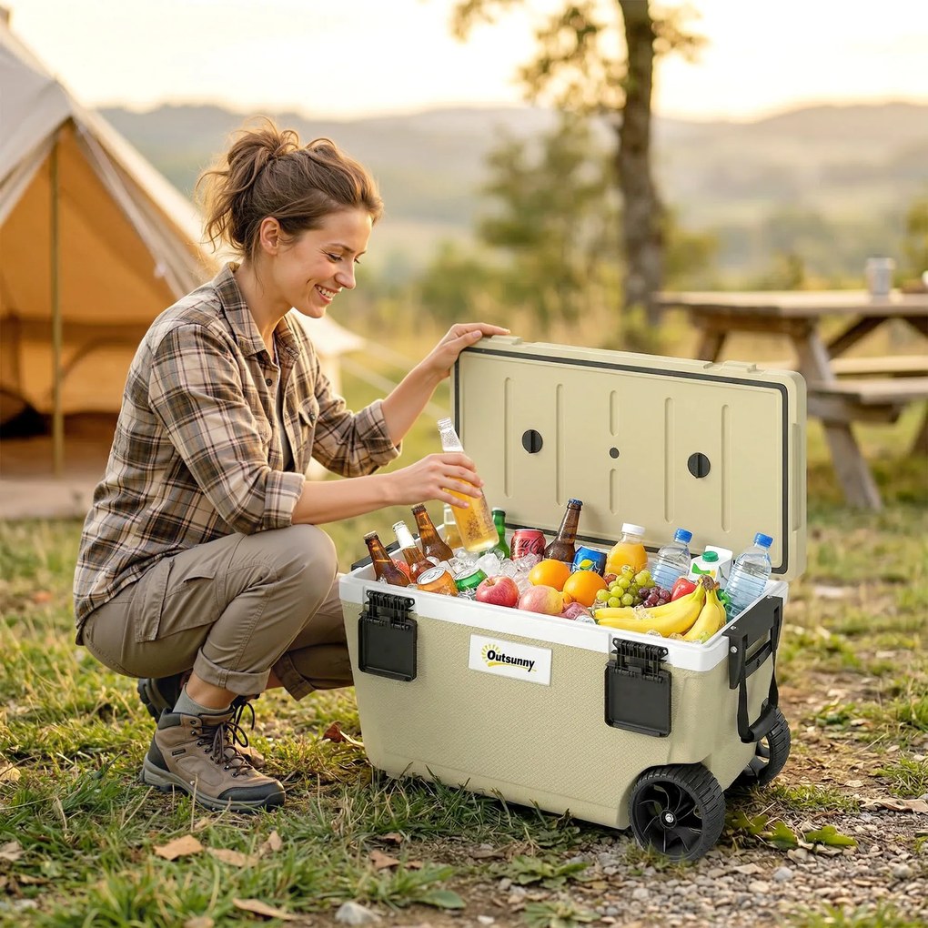 Outsunny Lodówka Turystyczna 70L Duża Pasywna Termobox do 72 Godz. Chłodzenia, z Izolacją PU Kółkami Zaworem Spustowym Uchwyt | Aosom PL