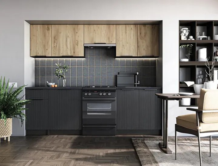 Komplet mebli kuchennych z blatem dąb artisan + czarny  B2-D26