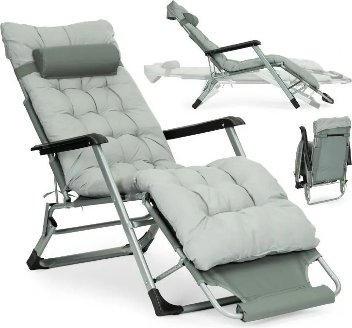 Leżak ogrodowy, składany, z poduszką Malta 010, szary
