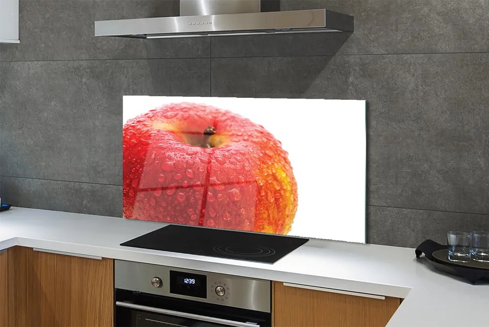 Panel szklany do Kuchni Kropelki Wody na Jabłku