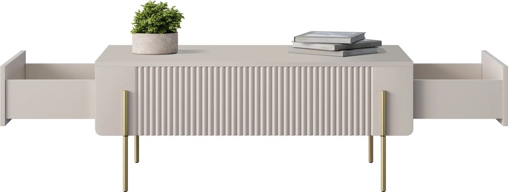 Stolik kawowy Malmi 100 cm z szufladami - kaszmir / złote nóżki