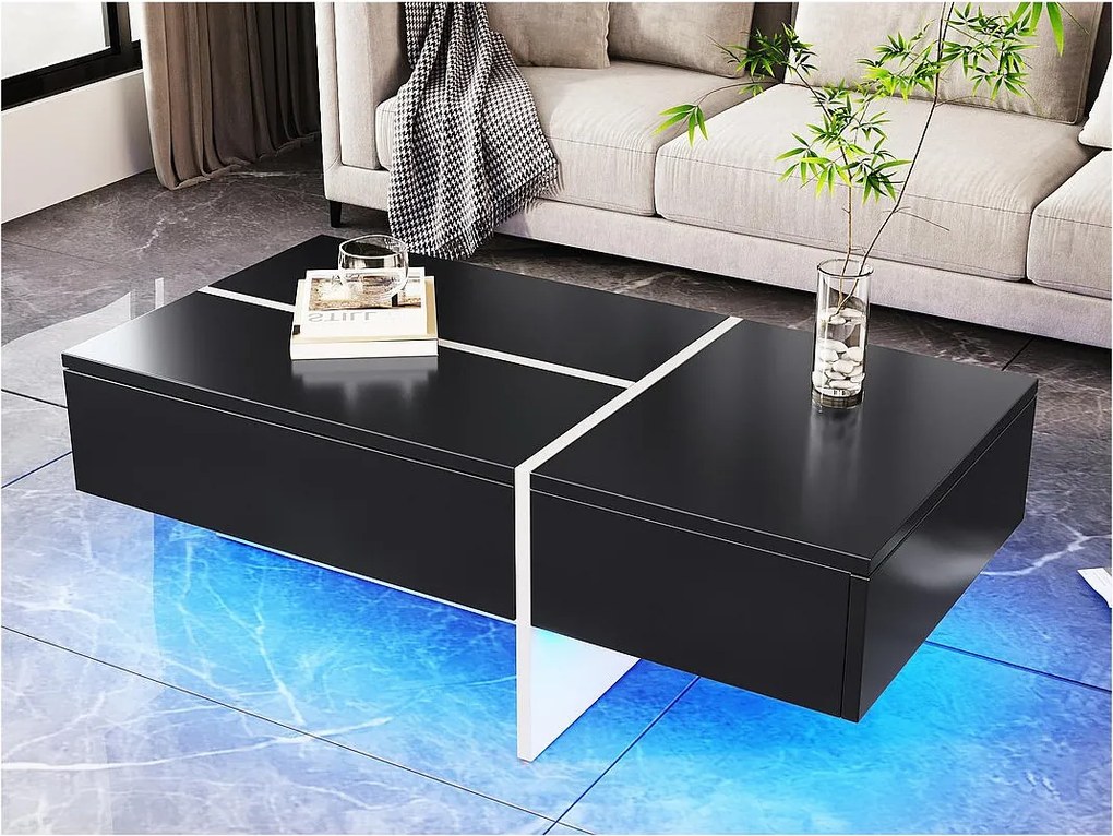 Stolik kawowy - z systemem oświetlenia LED sterowanym aplikacją - Czarny