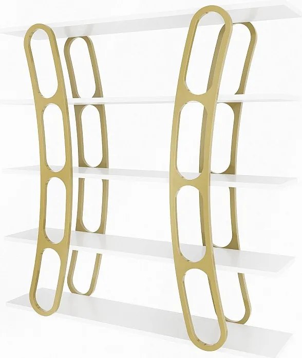 Elegancki regał w kolorze białym i złotym, 120 x 120 x 25 cm | Płyta wiórowa pokryta melaminą w 100%, grubość 18 mm | Stylowe miejsce do prz