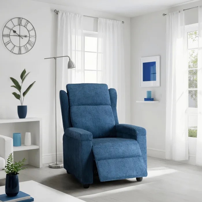 Fotel Rozkładany z Podnóżkiem SPENCER Granatowy Sztruksowy Nowoczesny