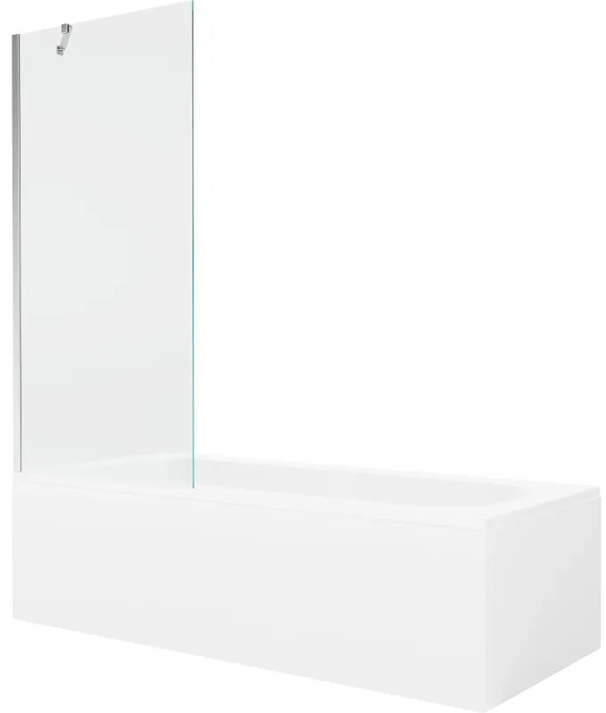 Mexen Vega wanna prostokątna 170 x 70 cm z obudową i parawanem 1-skrzydłowym 80 cm, transparent, chrom - 550117070X9508000001