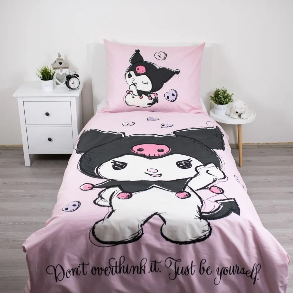 Różowa bawełniana pościel dziecięca jednoosobowa 140x200 cm Hello Kitty "Kuromi" – Jerry Fabrics