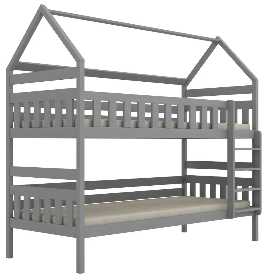 Łóżko piętrowe domek FELIKS 200x80 szare drewniane KOCOT KIDS