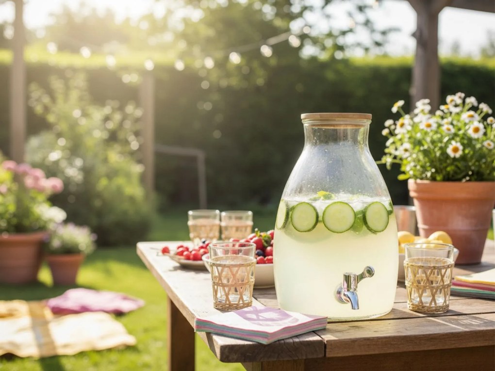 Szklany dozownik do napojów GUSTA z drewnianą pokrywką 5,5 L