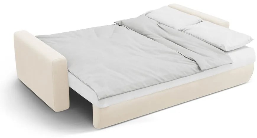 Beżowa aksamitna rozkładana sofa ze schowkiem 238 cm Belfast – Cosmopolitan Design