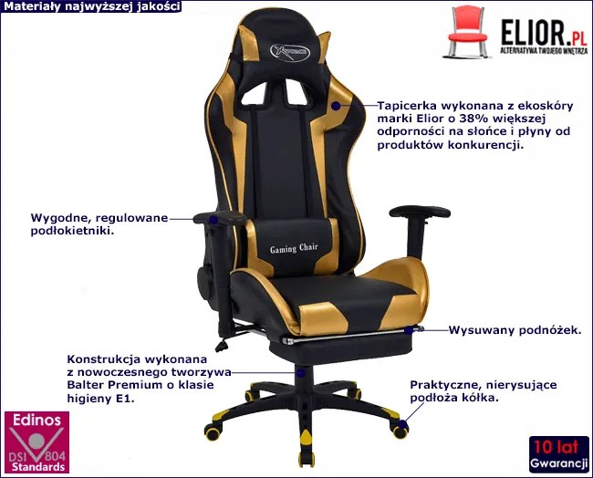 Czarno-złoty fotel gamingowy regulowany S1-P93