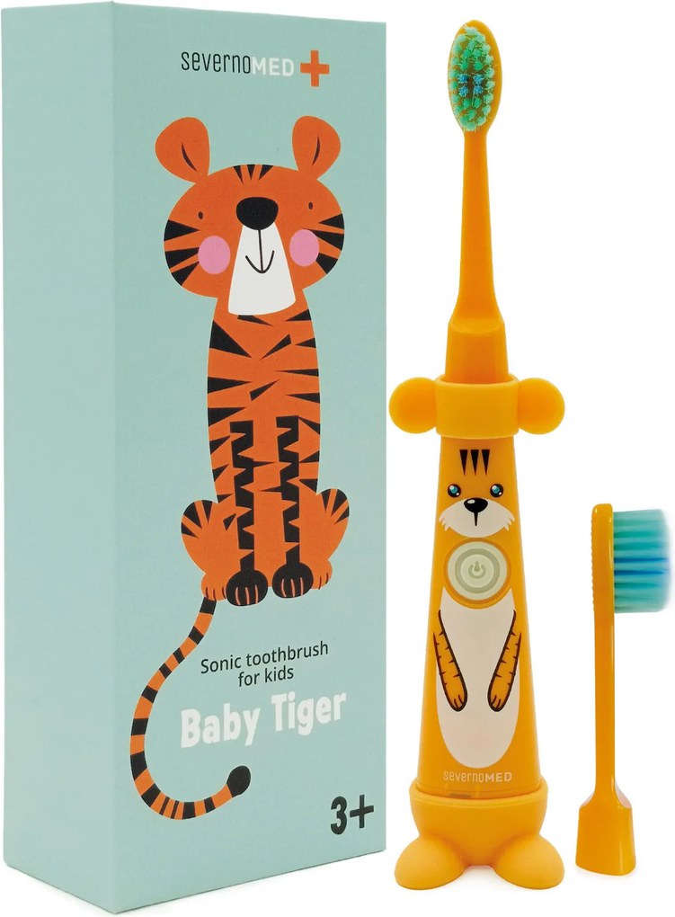 Szczoteczka soniczna elektryczna do zębów dla dzieci 3-12 lat BABY TIGER + 2 końcówki
