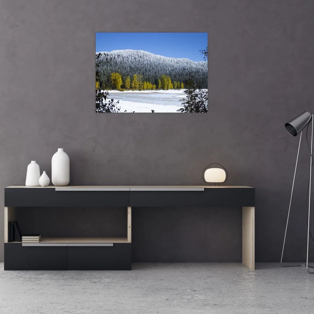 Obraz na szkle - ośnieżone góry zimą (70x50 cm)