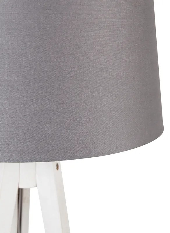 Nowoczesny trójnóg biały z abażurem z lnu ciemnoszary 45 cm - Tripod Classic klasyczny/Antyczny Oswietlenie wewnetrzne