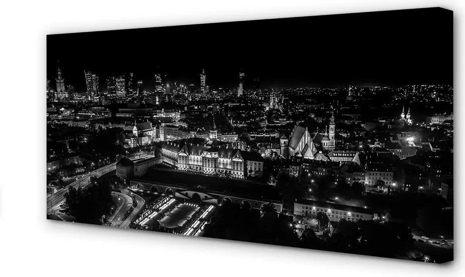 Obraz drukowany na płótnie Nocna Panorama Warszawskich Drapaczy Chmur